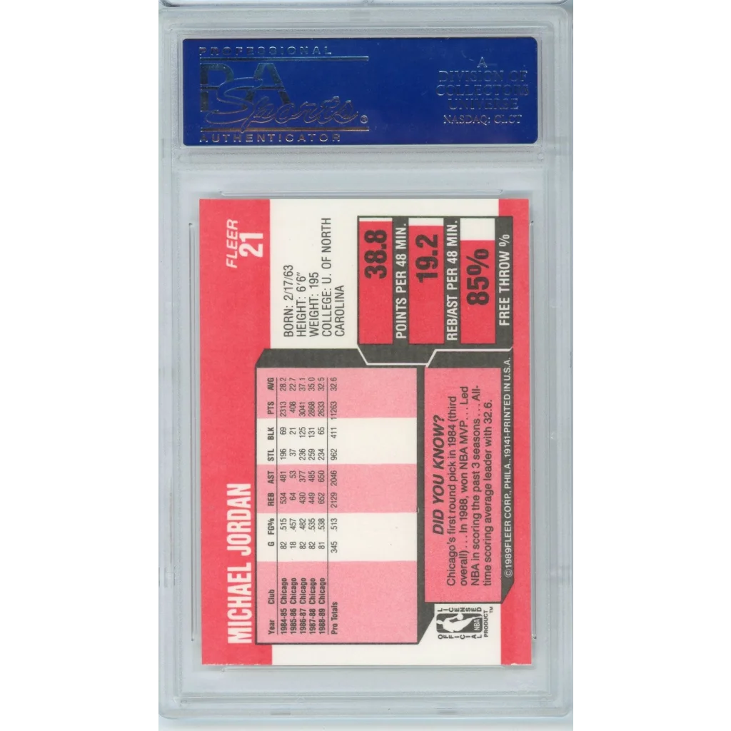 Graded Michael Jordan Fleer basketball card by professional sports authenticator PSA Mint 9