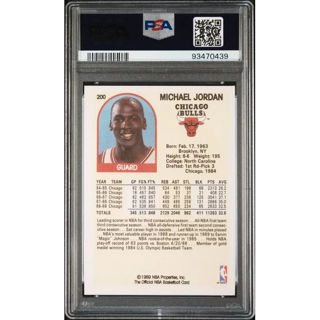 Graded 1989 Hoops Michael Jordan #200 Basketball Card PSA 8 NM-MT | PSA 8 NM-MT Graded Vintage Basketball Card | vintageantiquesgifts.com