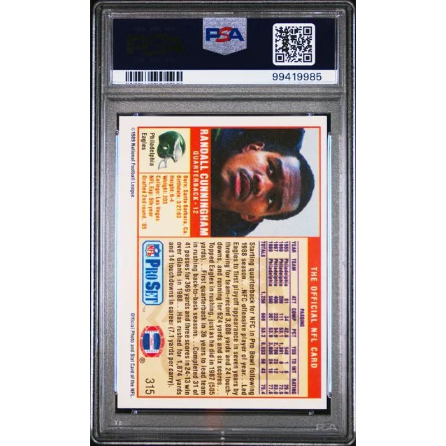 PSA Graded 1989 Pro Set Randall Cunningham Football Card in Treasure Display