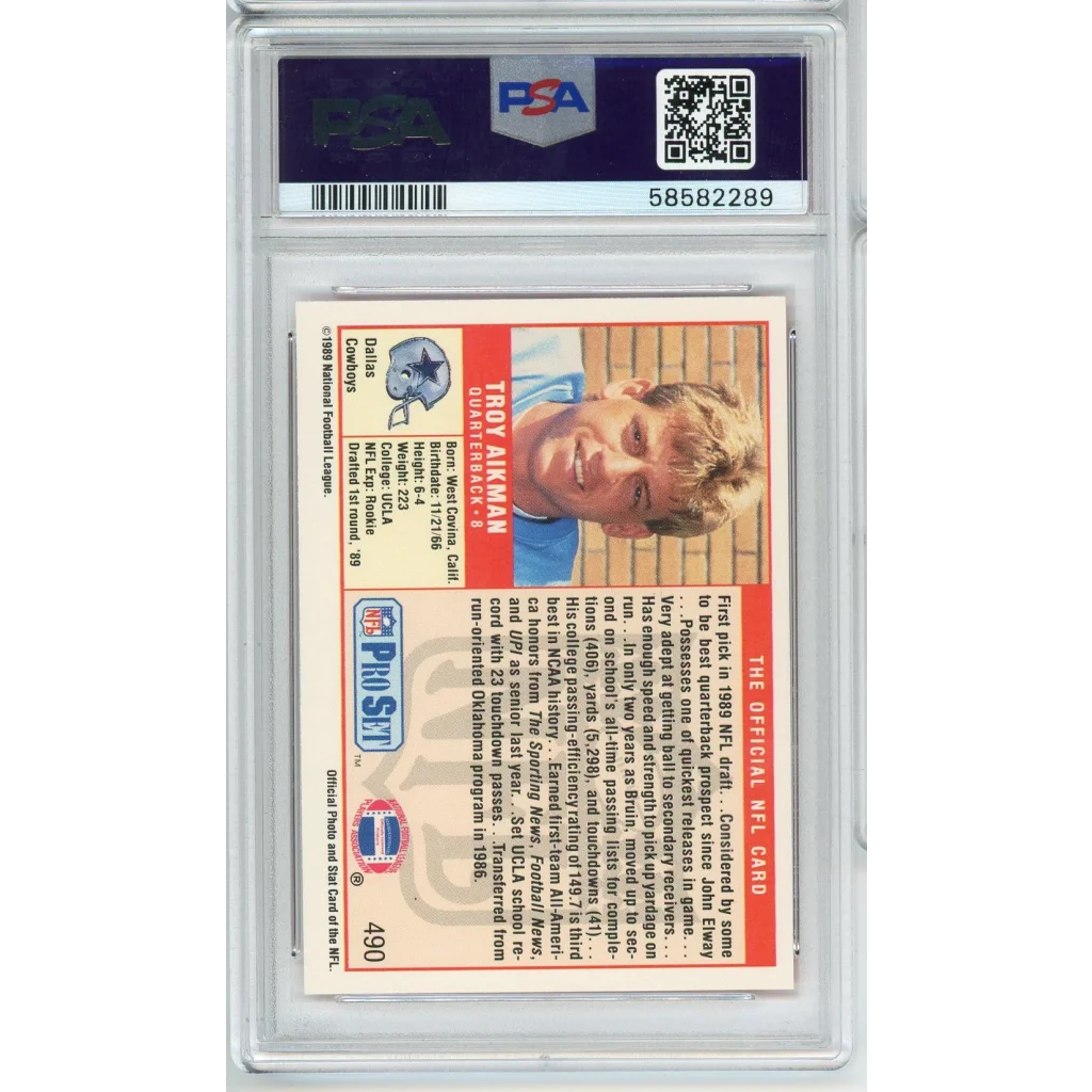 Graded 1989 Pro Set Troy Aikman #490 Rookie RC PSA 9 Mint Card