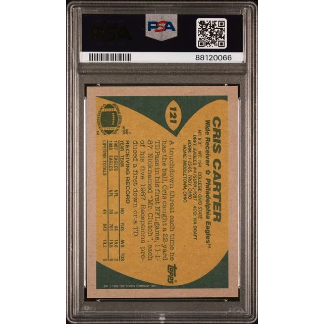 Graded 1988 Topps Cris Carter rookie football card in PSA GEM MT 10 condition