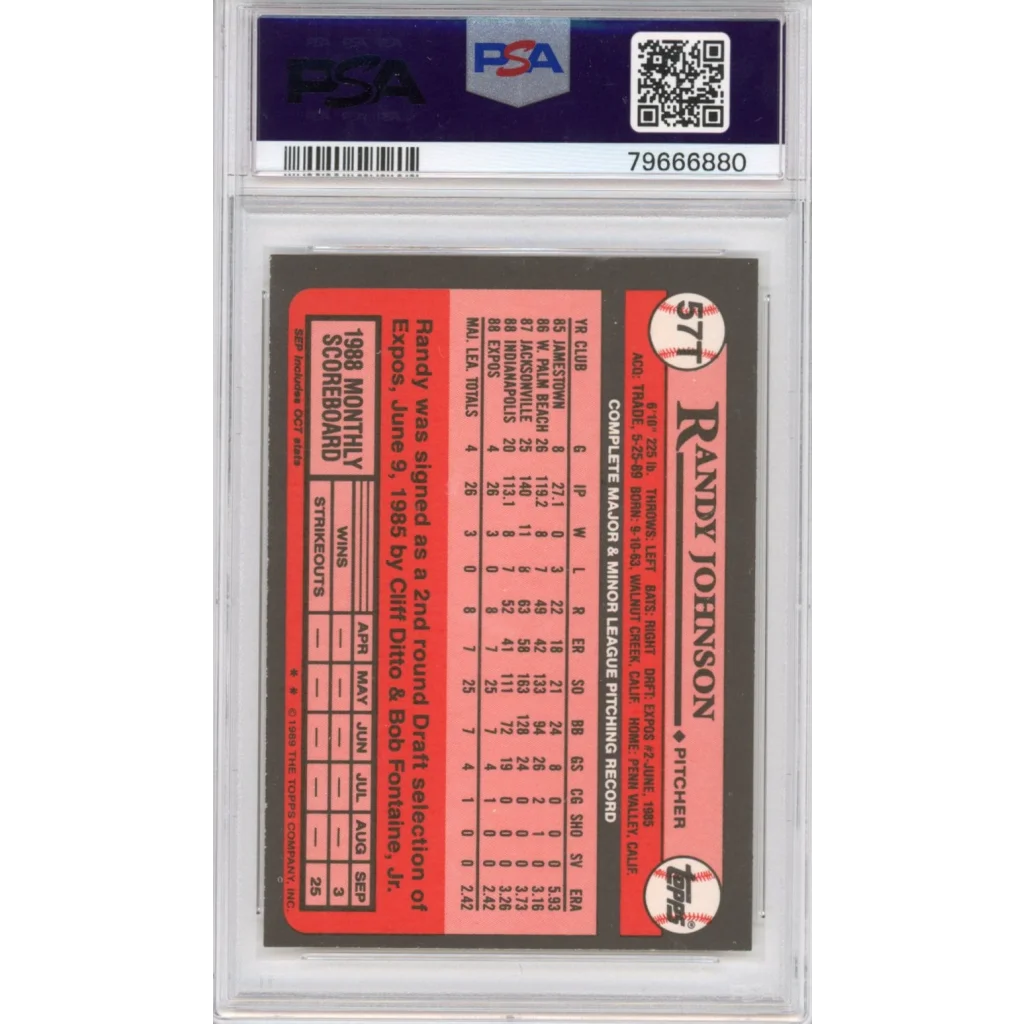 Graded 1989 Topps Traded Randy Johnson #57T Rookie RC Baseball Card PSA 10 Auto Grade Gem Mint | PSA 10 Gem Mint Graded Rookie Card | vintageantiquesgifts.com