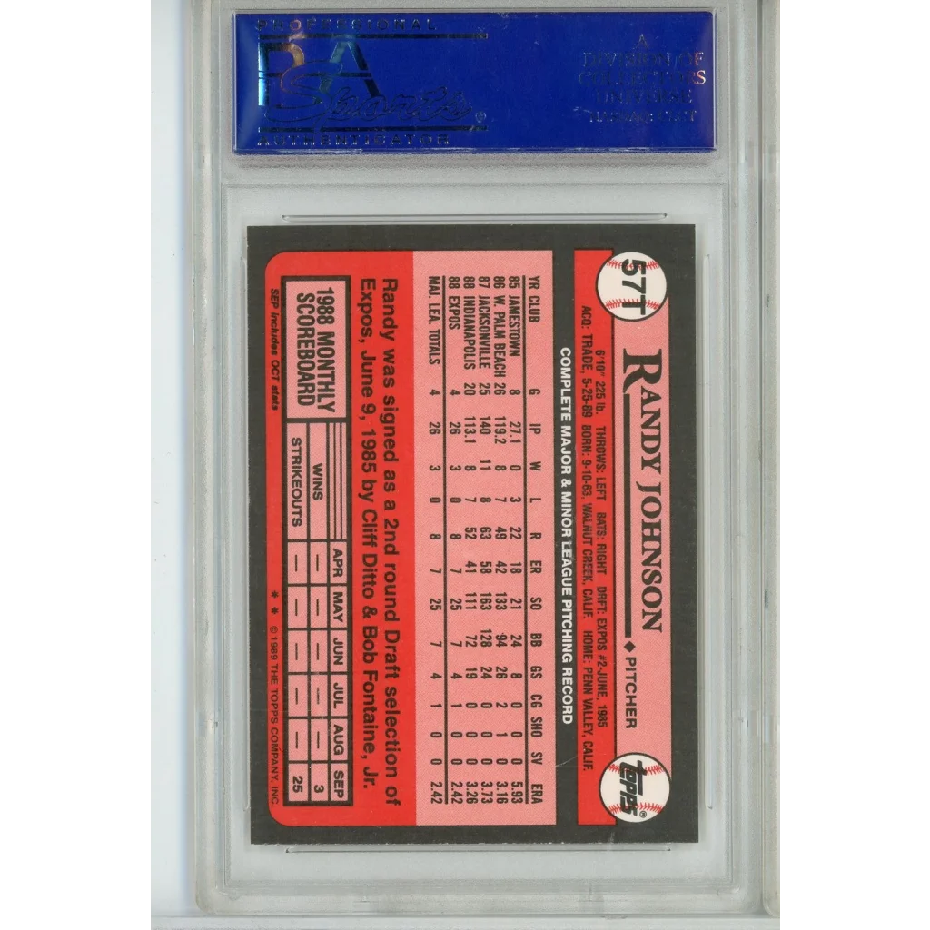 Graded PSA Mint 9 Randy Johnson 1989 Topps Traded Rookie Card baseball card