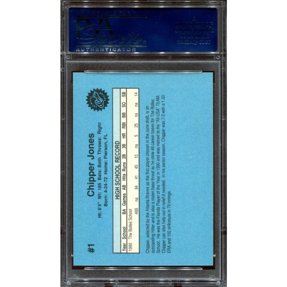 Graded 1990 Classic Chipper Jones Rookie PSA 10 Gem Mint in Blue Holder