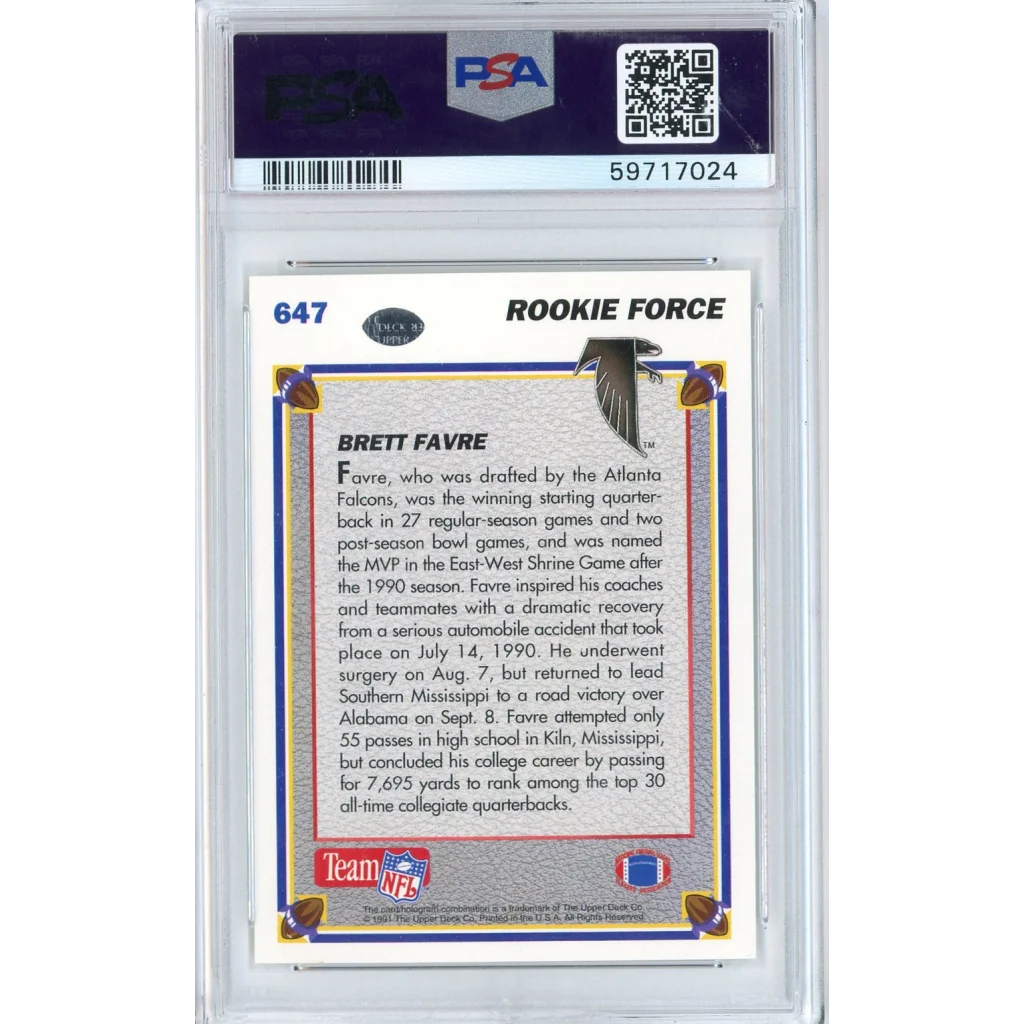 Graded 1991 Upper Deck Brett Favre #647 Rookie RC PSA 10 Gem Mint Card