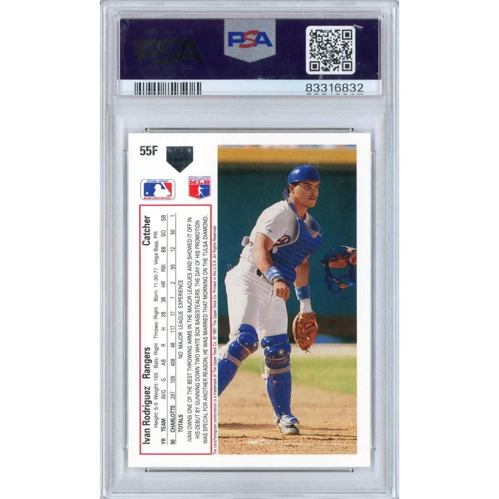 Encased PSA graded 1991 Ivan Rodriguez autographed Upper Deck Final Edition card