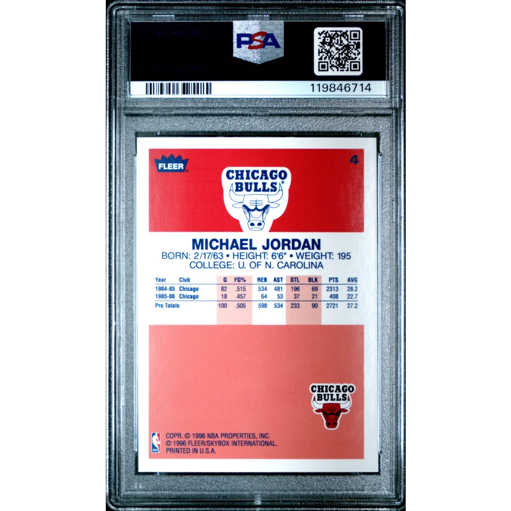 Graded 1996 Fleer Michael Jordan Chicago Bulls PSA 4 Card in Plastic