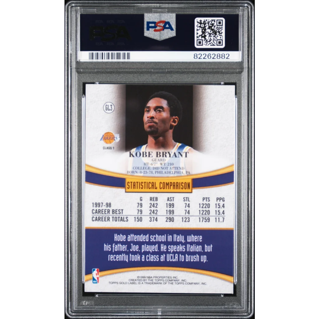 Graded PSA Kobe Bryant 1998 Topps Gold Label basketball card for collectors