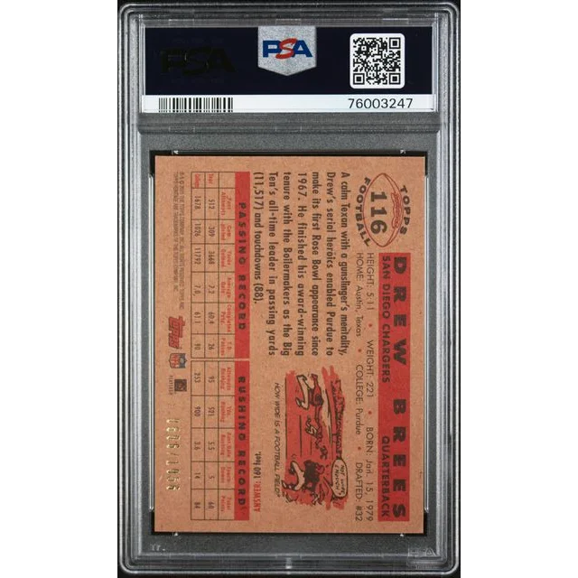 Graded PSA 9 Mint 2001 Topps Heritage Drew Brees Rookie Card football trading card