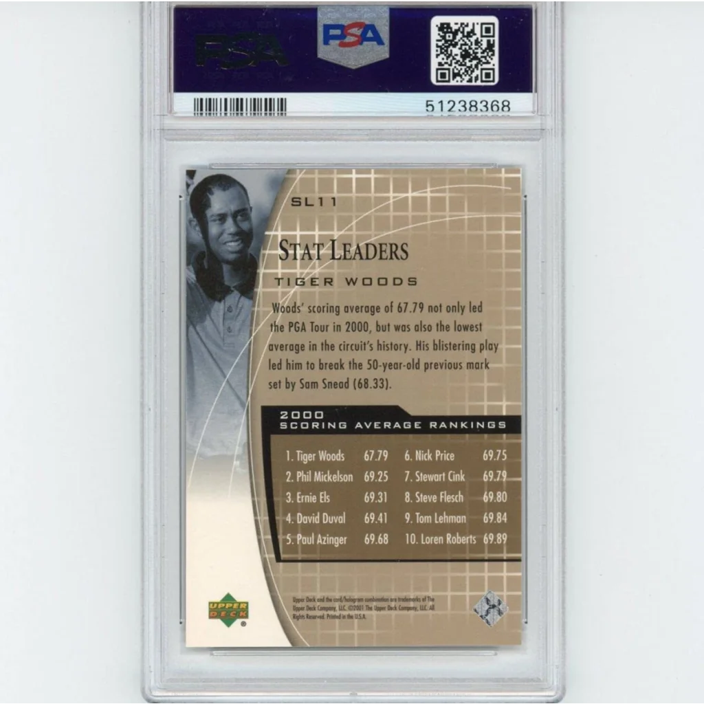 PSA graded 2000 Upper Deck Tiger Woods golf card collectible for golf card fans