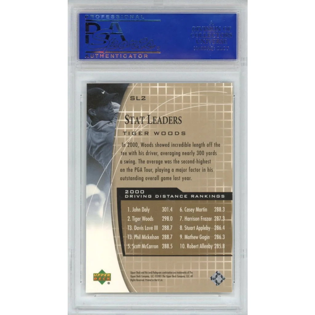 Graded 2000 Upper Deck Tiger Woods golf card in PSA 10 GEM MINT condition