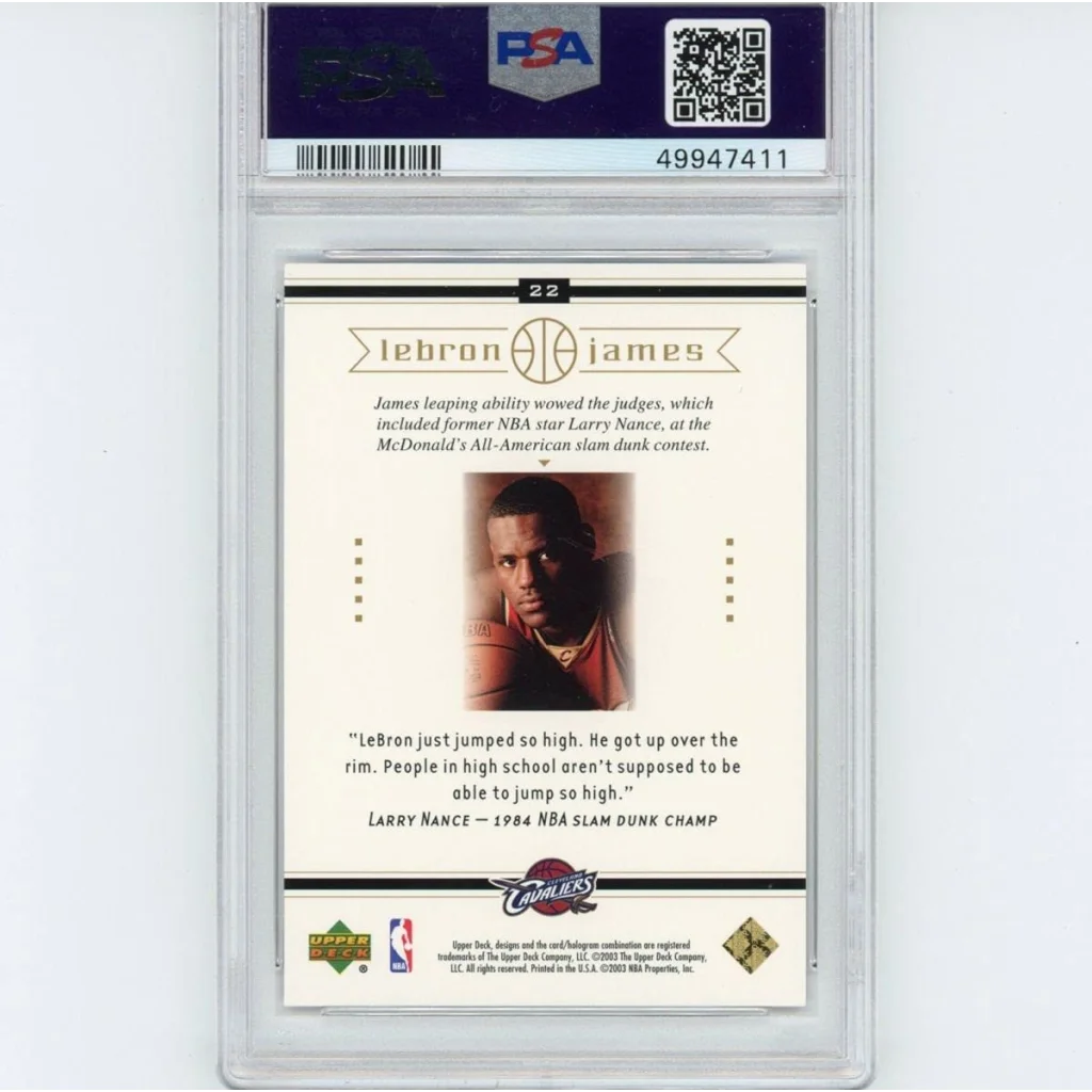 Graded PSA 10 2003-04 Upper Deck LeBron James #22 Rookie Card Slab 49947411