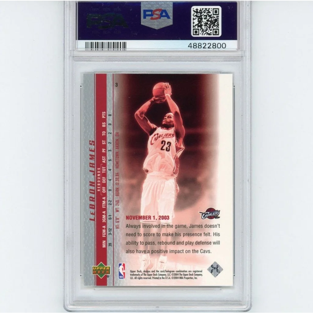 Graded 2003 Upper Deck UD LeBron James #3 Phenomenal Beginning Rookie RC Basketball Card PSA 10 Gem Mint | PSA 10 Gem Mint Graded Rookie Card | vintageantiquesgifts.com