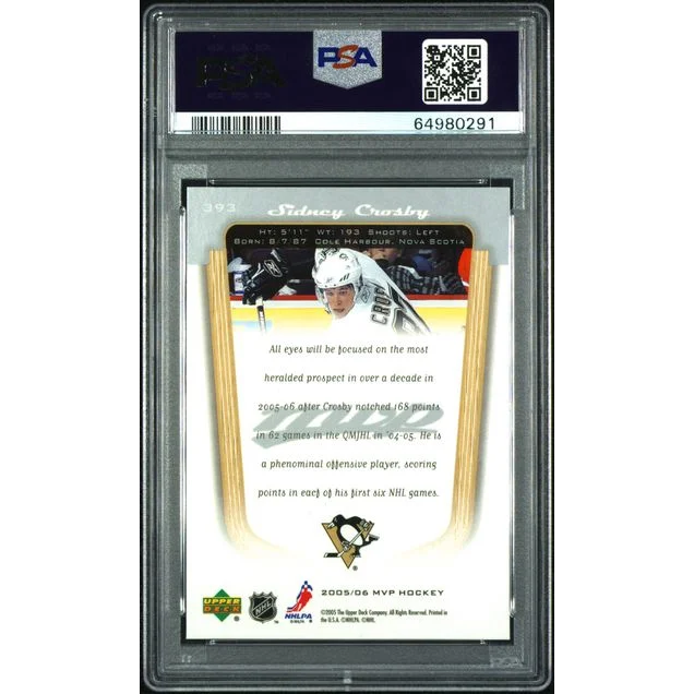 Sidney Crosby Upper Deck MVP Rookie Card in PSA Gem Mint 10 slab
