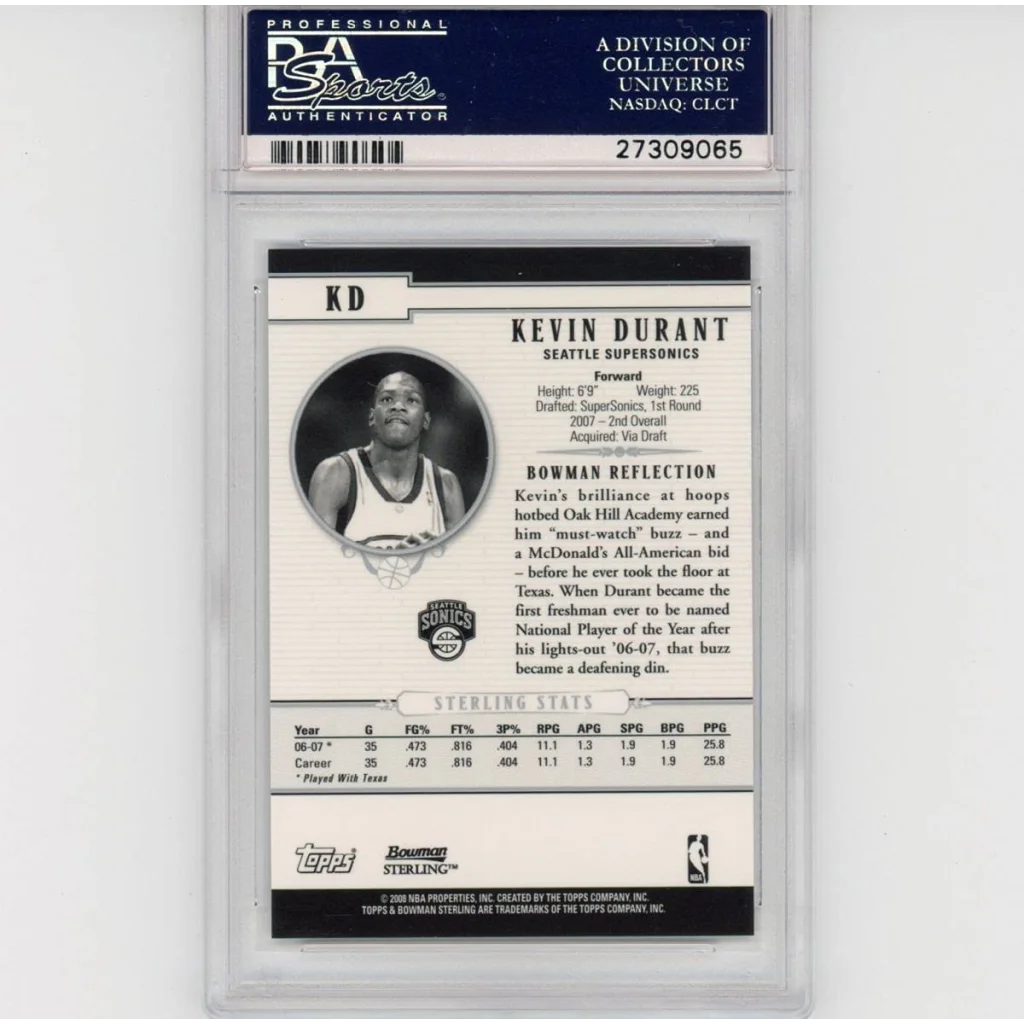 Graded 2007-08 Bowman Sterling Kevin Durant #KD Rookie RC Basketball Card PSA 10 Gem Mint | PSA 10 Gem Mint Graded Rookie Card | vintageantiquesgifts.com