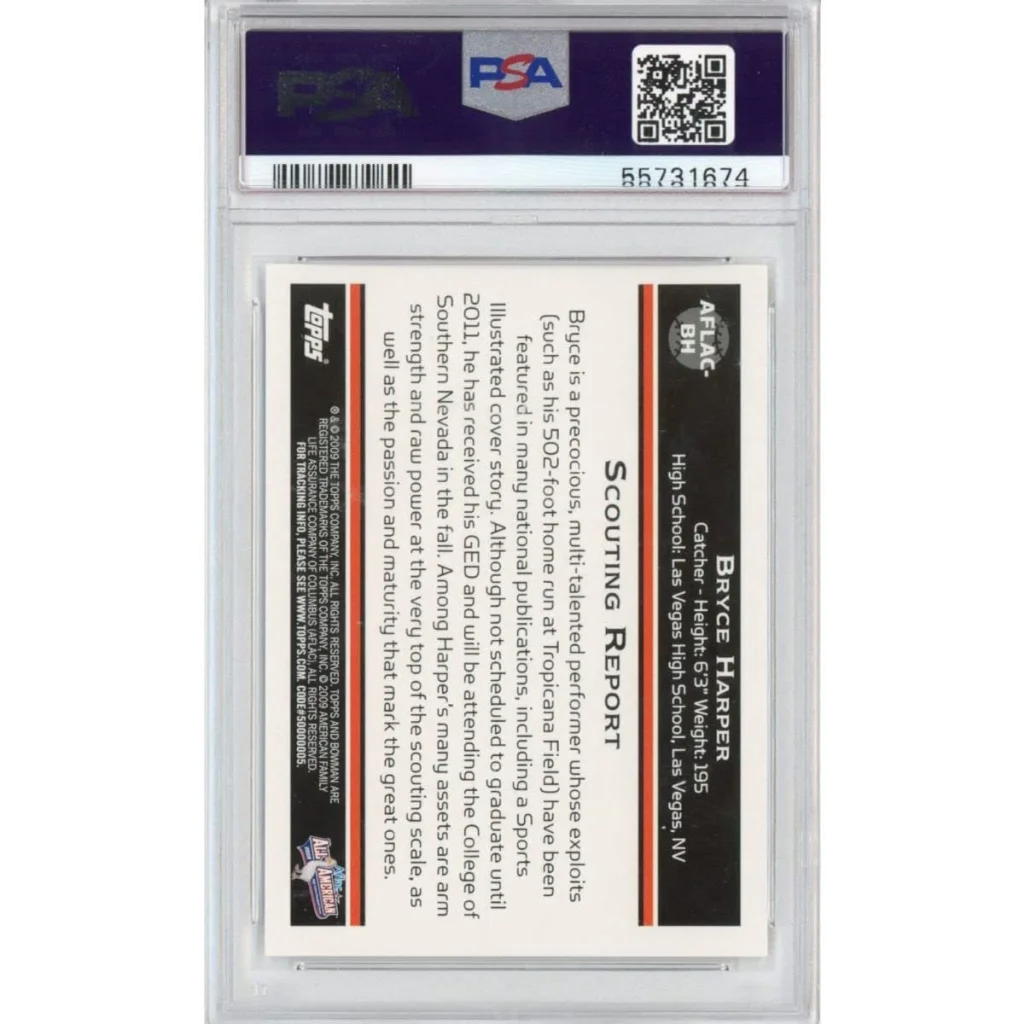 A graded PSA 10 Bryce Harper 2009 Bowman Aflac Rookie Card in Gem Mint condition
