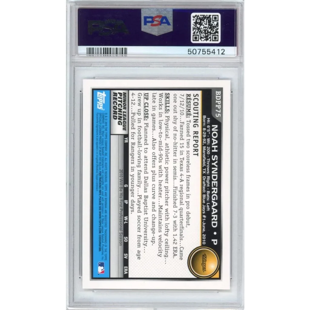 Graded PSA 10 2010 Bowman Noah Syndergaard Rookie Card Black White Blue Design