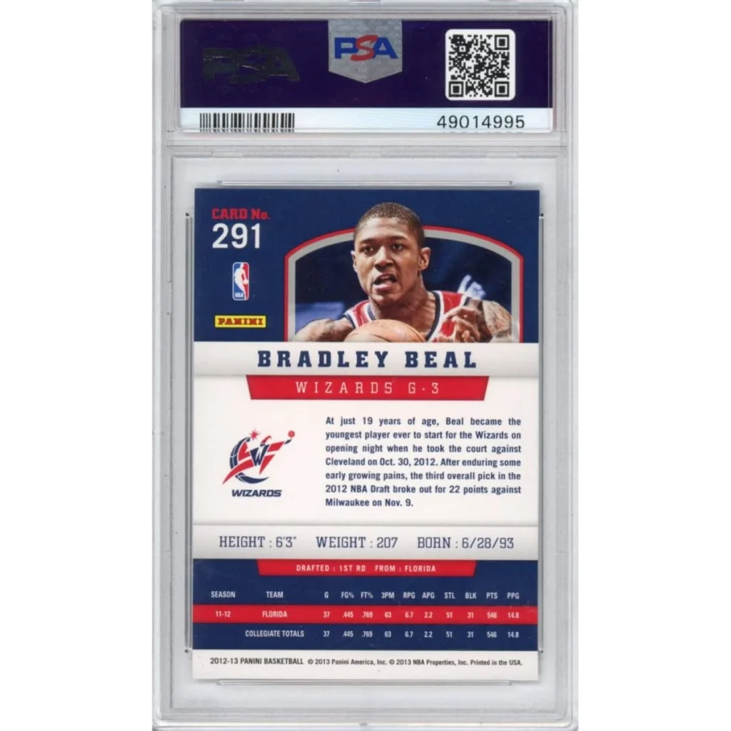 Graded 2012-13 Panini Bradley Beal #291 Rookie RC Basketball Card PSA 10 Gem Mint | PSA 10 Gem Mint Graded Rookie Card | vintageantiquesgifts.com