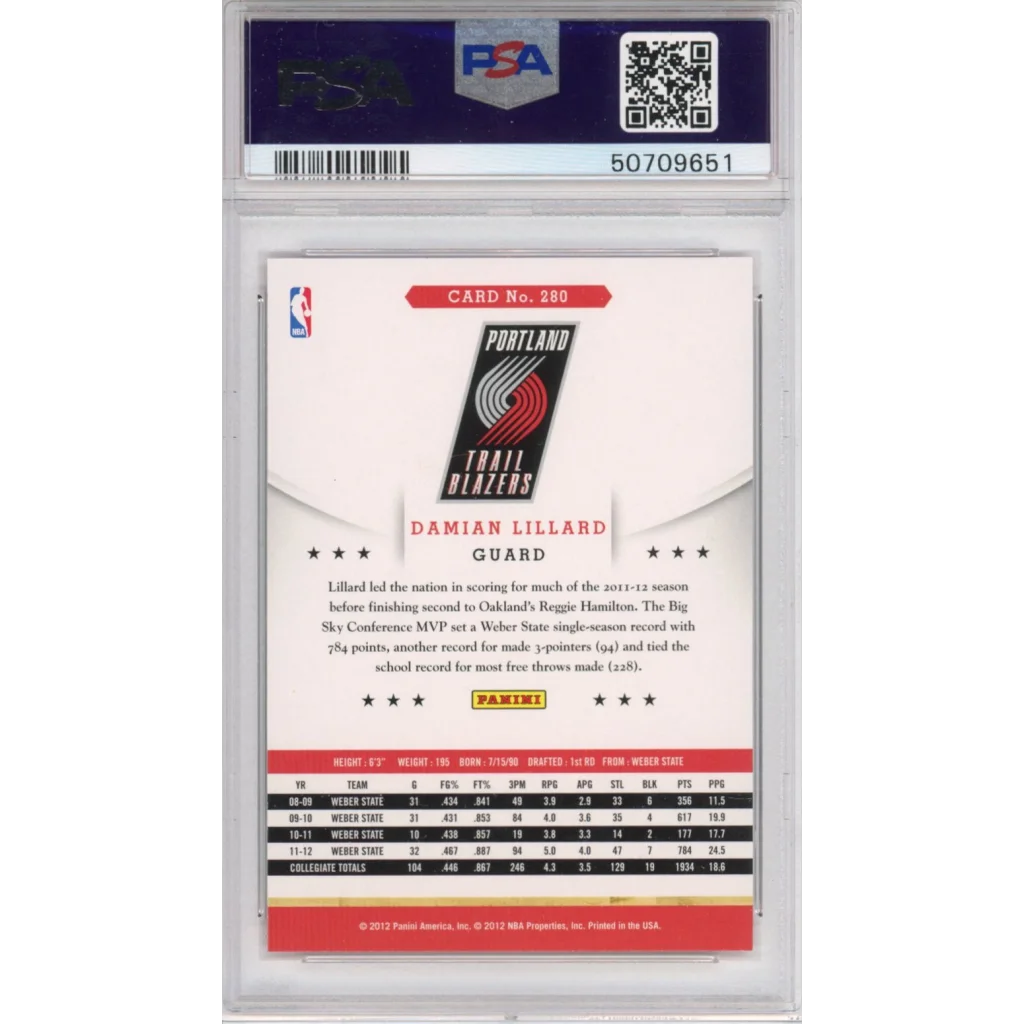 Damian Lillard 2012 Panini Hoops Rookie Card PSA 10 Gem Mint collectible