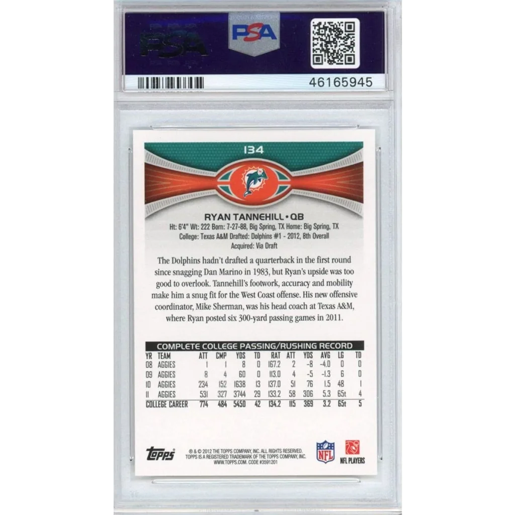 PSA graded Ryan Tannehill 2012 Topps rookie card for collectors
