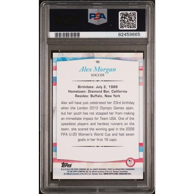 Graded 2012 Alex Morgan Olympics soccer card ready to score in a PSA case