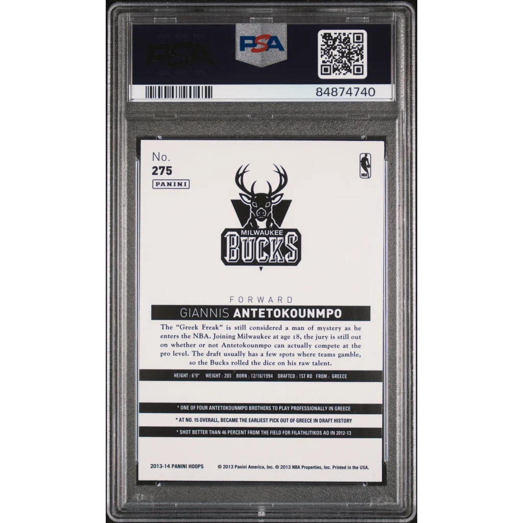 Graded 2013 Panini Hoops Giannis Antetokounmpo #275 Rookie RC Basketball Card PSA 10 Gem Mint | PSA 10 Gem Mint Graded Rookie Card | vintageantiquesgifts.com