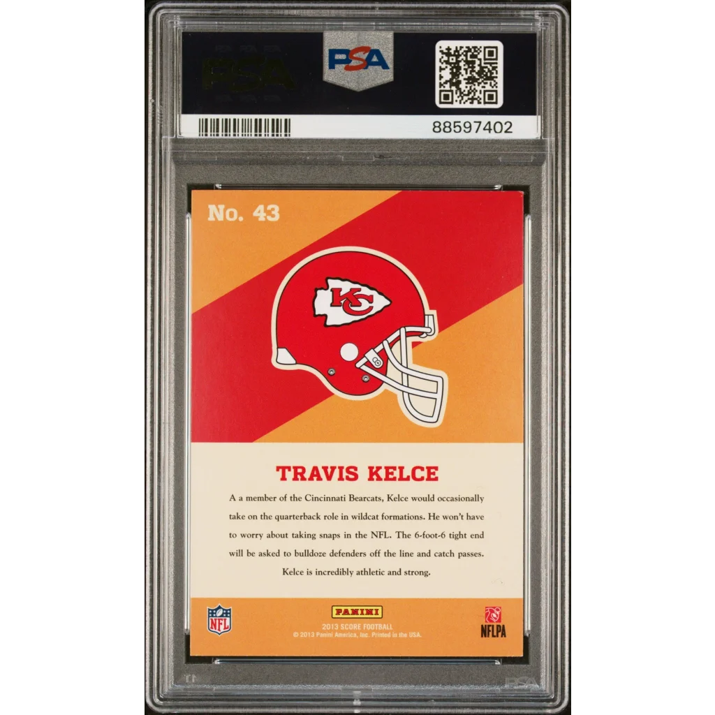 Graded 2013 Panini Score Travis Kelce #43 RC PSA 9 Chiefs helmet card