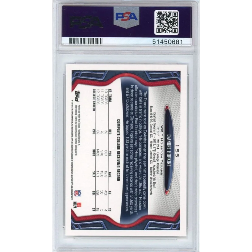 Graded PSA 10 DeAndre Hopkins 2013 Topps Rookie Card Gem Mint Perfection