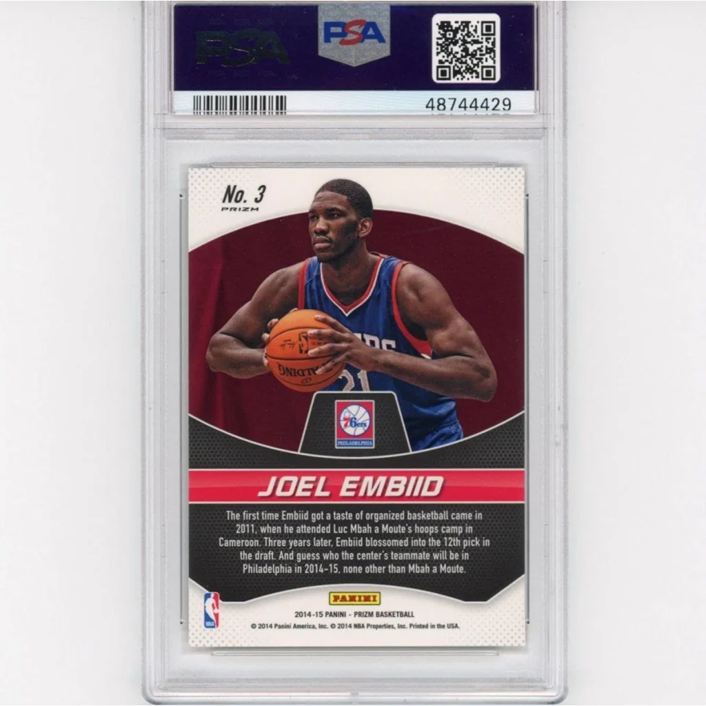 Graded PSA 10 2014-15 Panini Prizm Joel Embiid Rookie Card in Sleeve