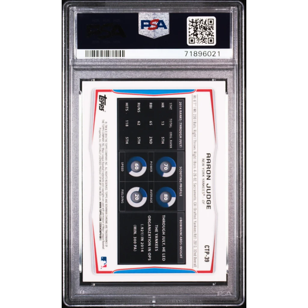 PSA 10 Graded 2014 Topps Bowman Chrome Aaron Judge Rookie Card #CTP39