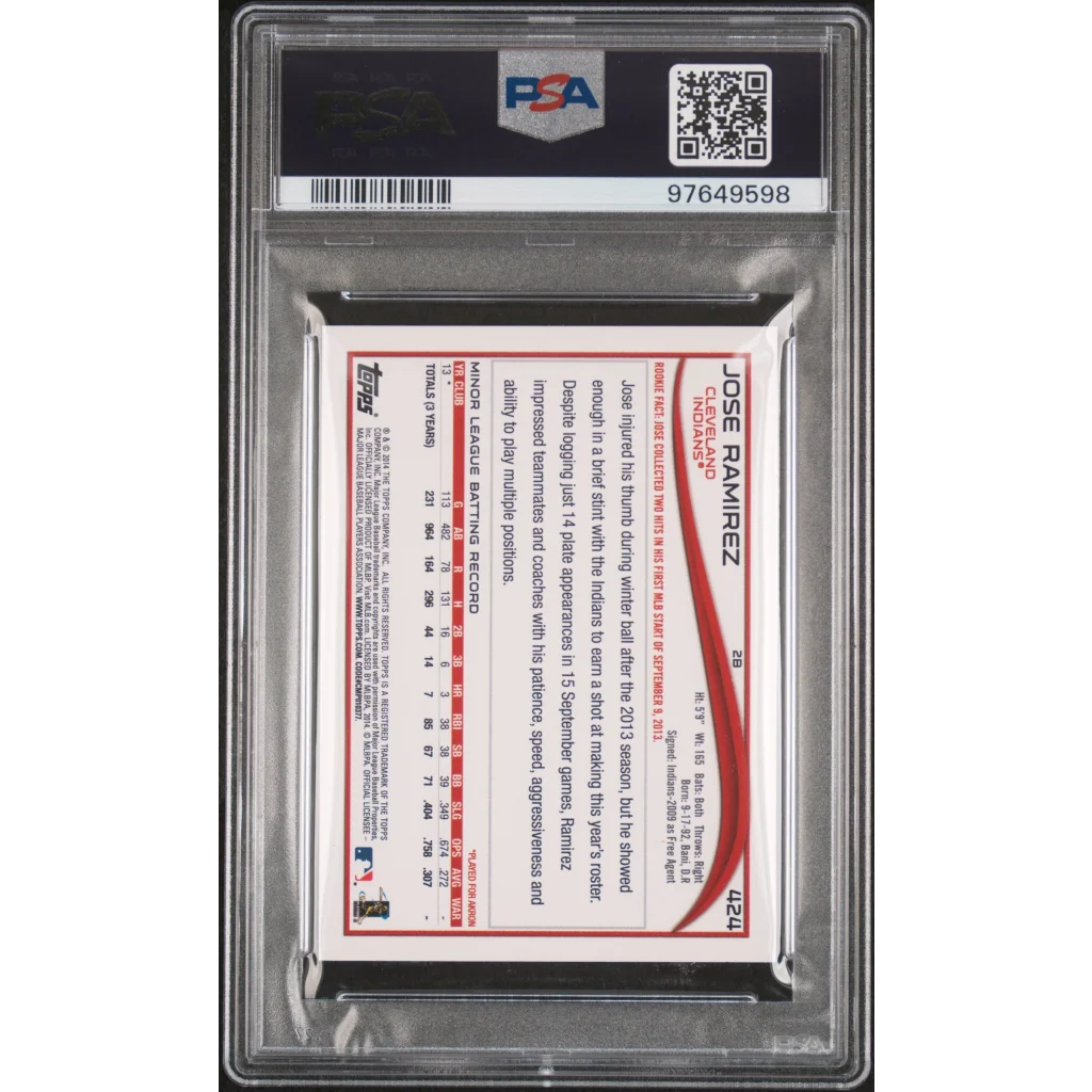 Graded 2014 Topps Jose Ramirez #424 Rookie RC Baseball Card PSA 10 Gem Mint | PSA 10 Gem Mint Graded Rookie Card | vintageantiquesgifts.com