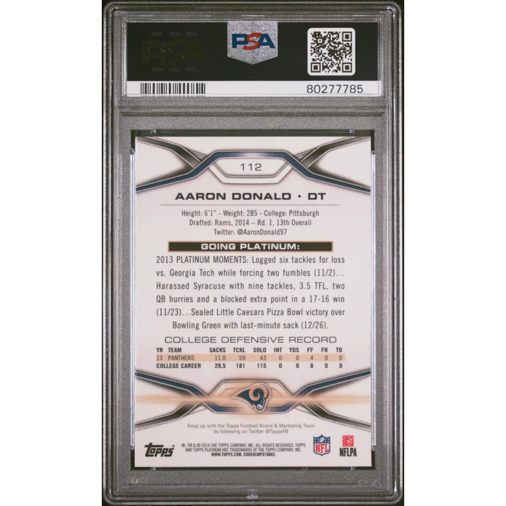 Aaron Donald 2013 Platinum Moments Rookie Card in PSA Mint 9 slab