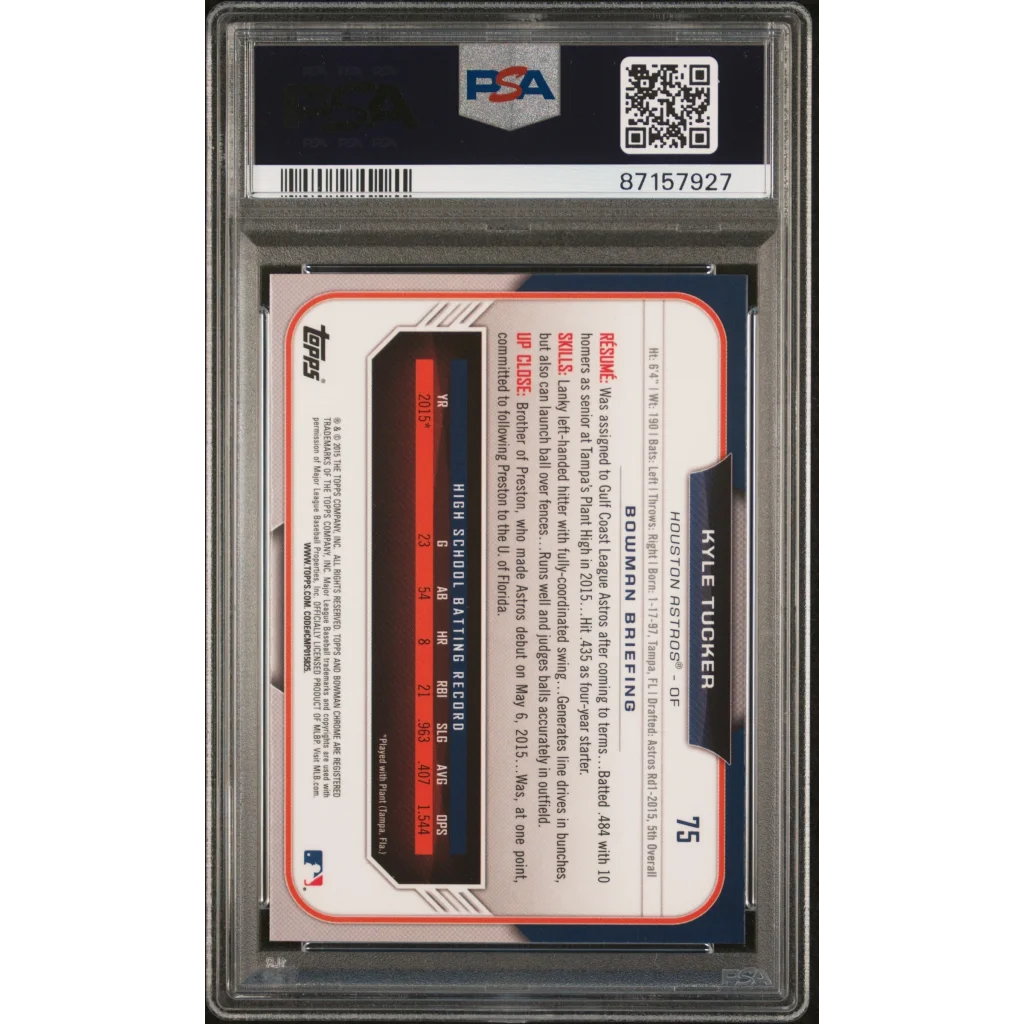 Graded PSA 10 Gem Mint Kyle Tucker 2015 Bowman Draft Chrome Rookie Card