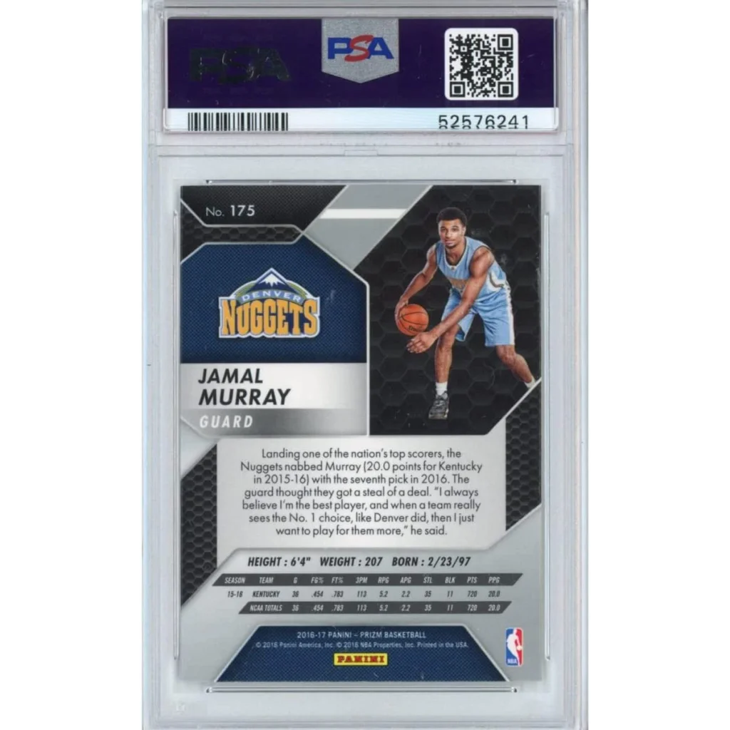 Graded 2016-17 Panini Prizm Jamal Murray #175 Rookie PSA 10 Gem Mint card