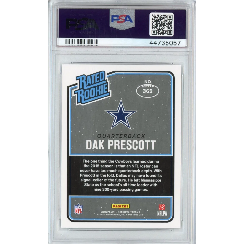 Graded Dak Prescott rookie football card by Professional Sports Authenticator