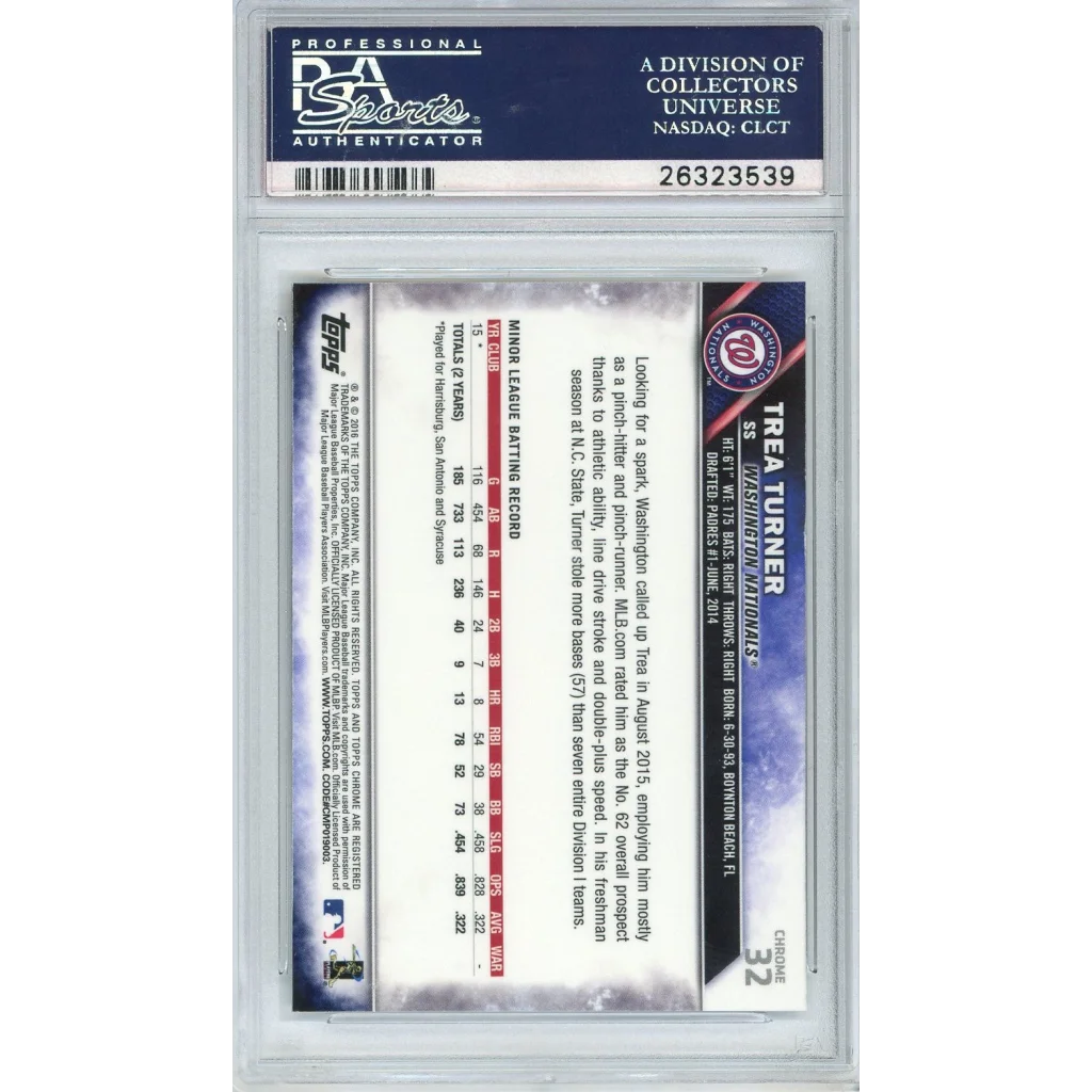 PSA graded 2016 Topps Chrome Trea Turner rookie baseball card