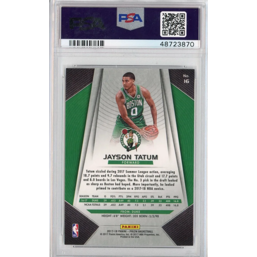 Graded 2017-18 Panini Prizm Jayson Tatum Rookie Card PSA 10 with Jersey