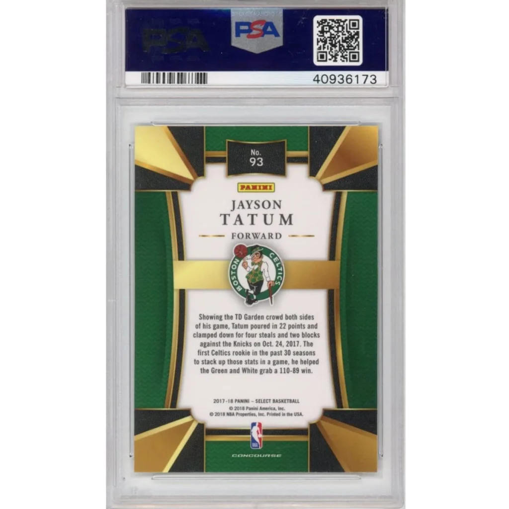 Graded 2017-18 Panini Select Jayson Tatum #93 Rookie RC Basketball Card PSA 10 Gem Mint | PSA 10 Gem Mint Graded Rookie Card | vintageantiquesgifts.com