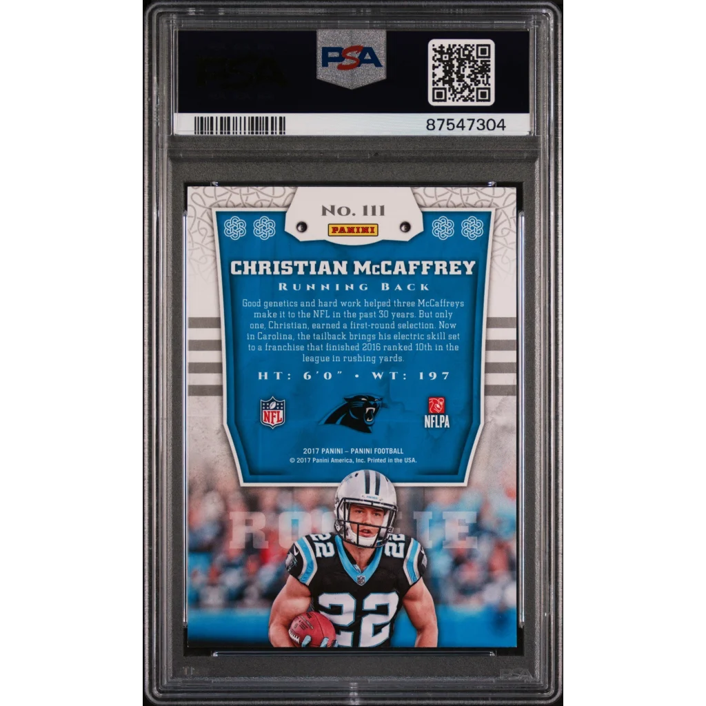 Graded PSA 9 Panini Christian McCaffrey rookie RC football card in mint condition
