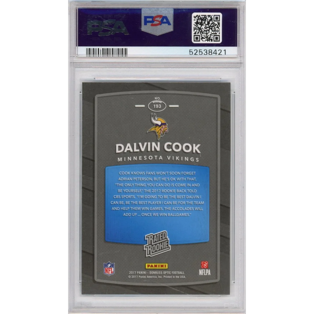 Graded Dalvin Cook Minnesota Vikings 2017 Panini Donruss Optic Rookie Card