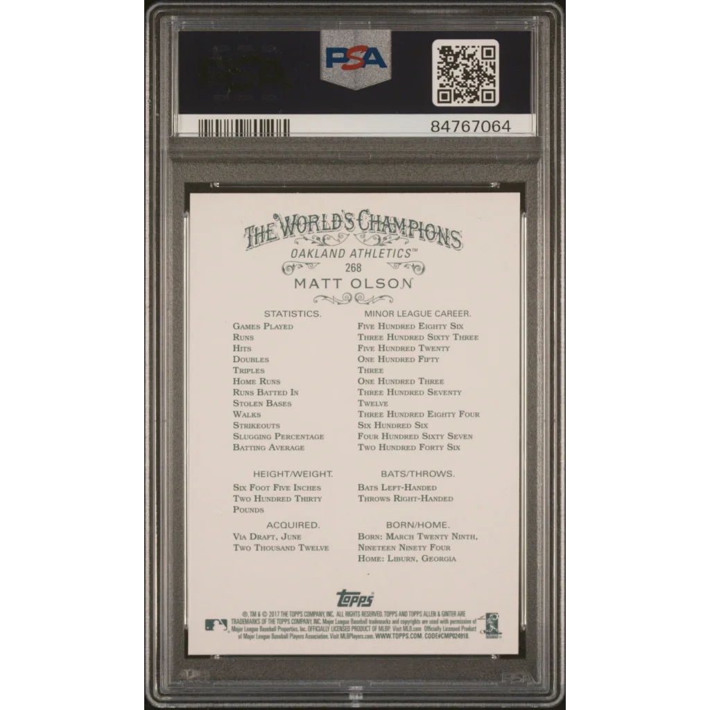 Graded PSA 10 GEM MINT Matt Olson 2017 Topps Allen & Ginter Baseball Card