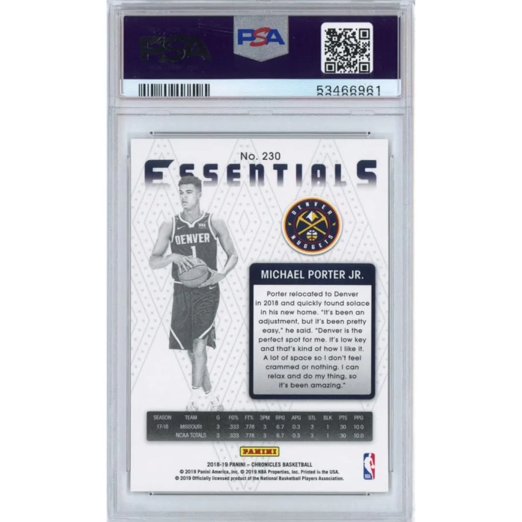 Graded 2018-19 Panini Chronicles Michael Porter Jr. #230 Rookie RC Basketball Card PSA 10 Gem Mint | PSA 10 Gem Mint Graded Rookie Card | vintageantiquesgifts.com