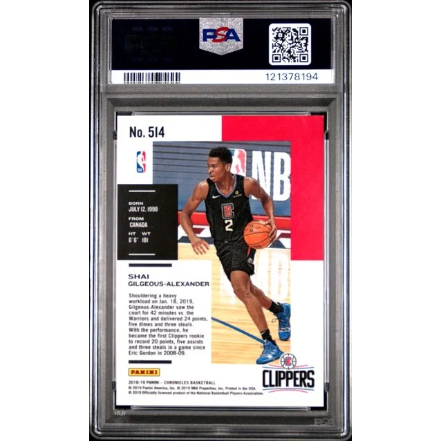 Graded 2018-19 Panini Chronicles Shai Gilgeous-Alexander 514 Rookie RC Basketball Card PSA 10 Gem Mint | PSA 10 Gem Mint Graded Rookie Card | vintageantiquesgifts.com