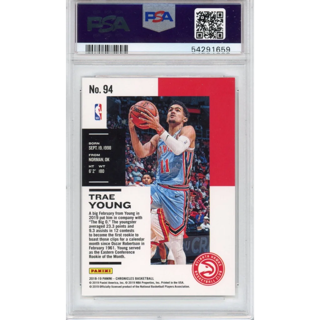 Graded 2018-19 Panini Chronicles Trae Young #94 Rookie RC Basketball Card PSA 10 Gem Mint | PSA 10 Gem Mint Graded Rookie Card | vintageantiquesgifts.com