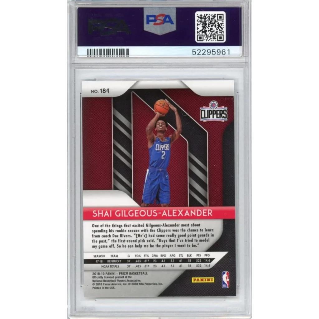 Graded 2018-19 Panini Prizm Shai Gilgeous-Alexander #184 Rookie RC Basketball Card PSA 10 Gem Mint | PSA 10 Gem Mint Graded Rookie Card | vintageantiquesgifts.com