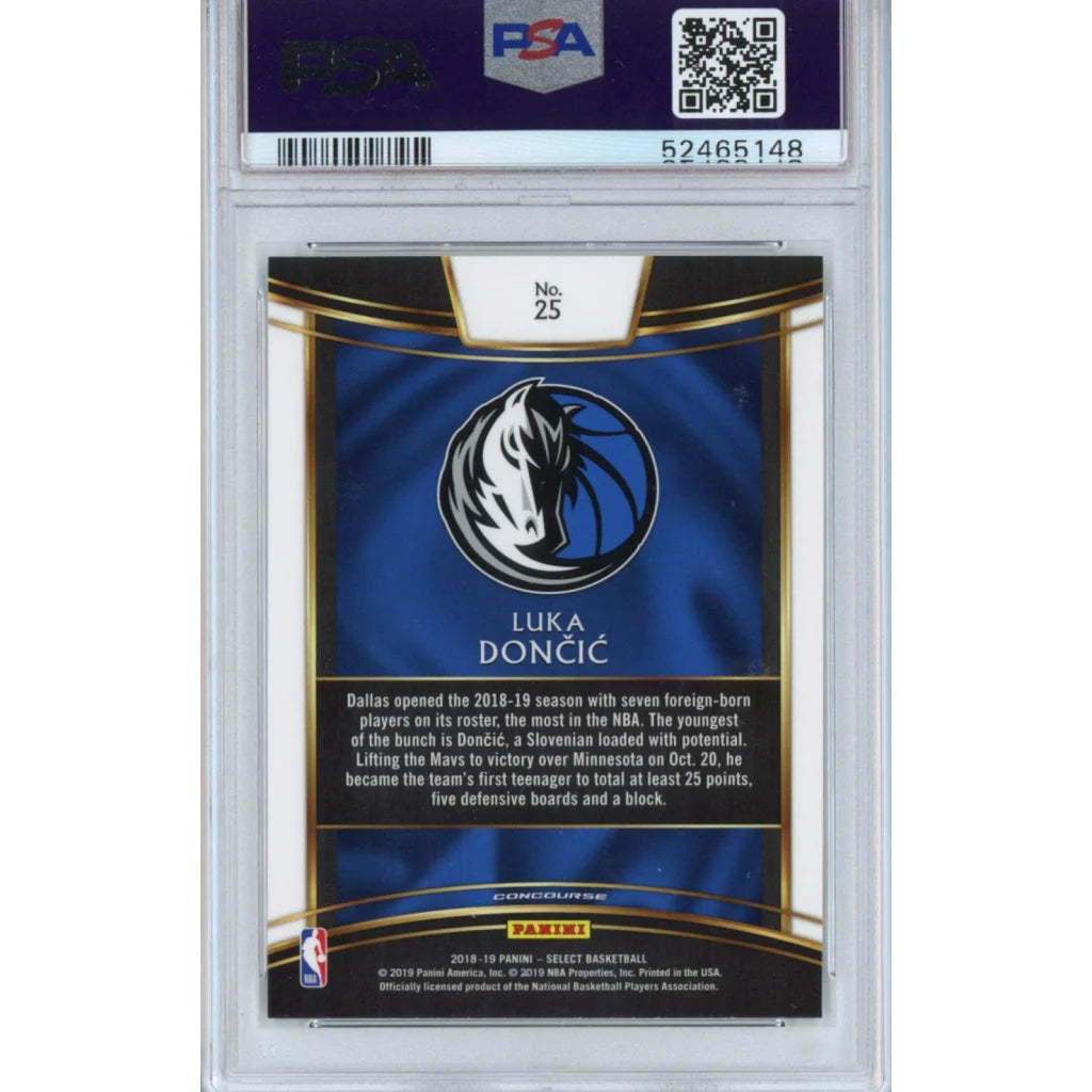 Graded Luka Dončić 2018 Panini Select rookie basketball card in PSA holder