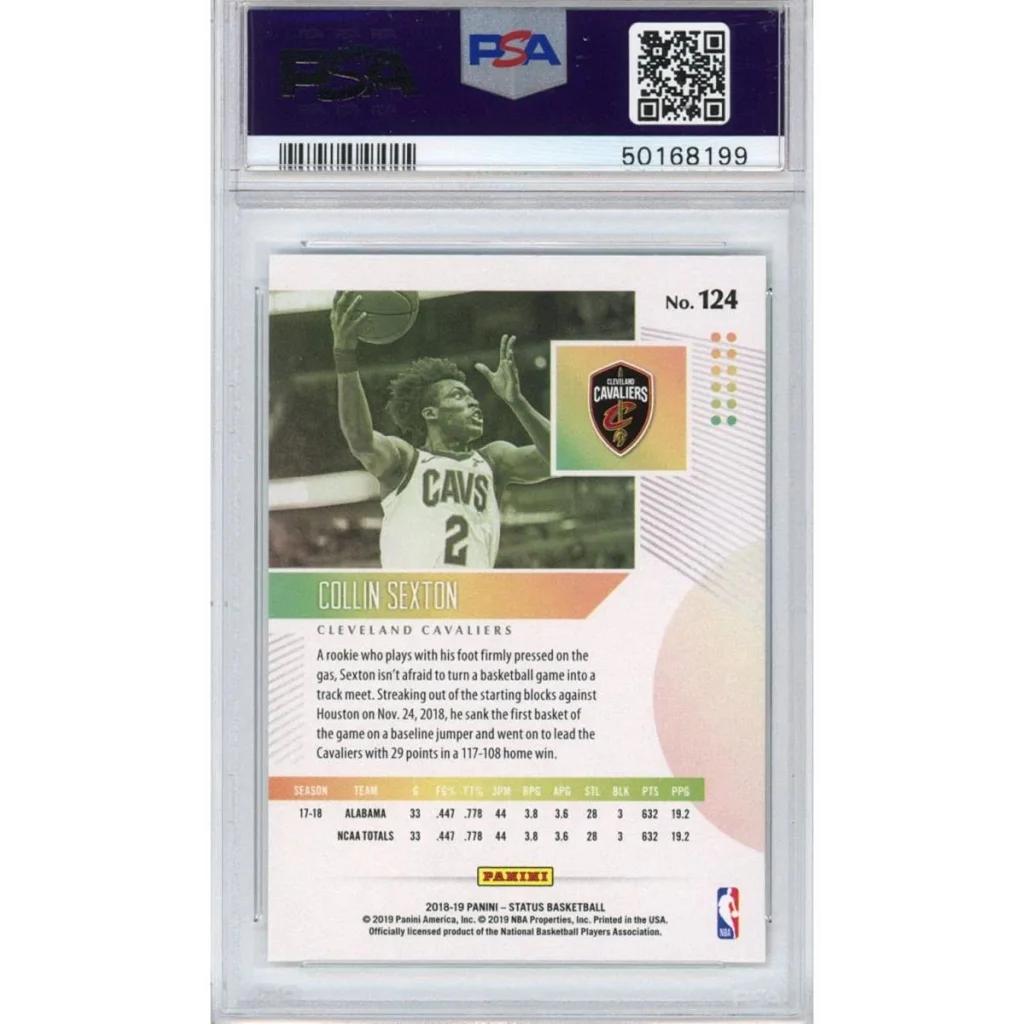 Graded 2018 Panini Status Collin Sexton Rookie Basketball Card in PSA case