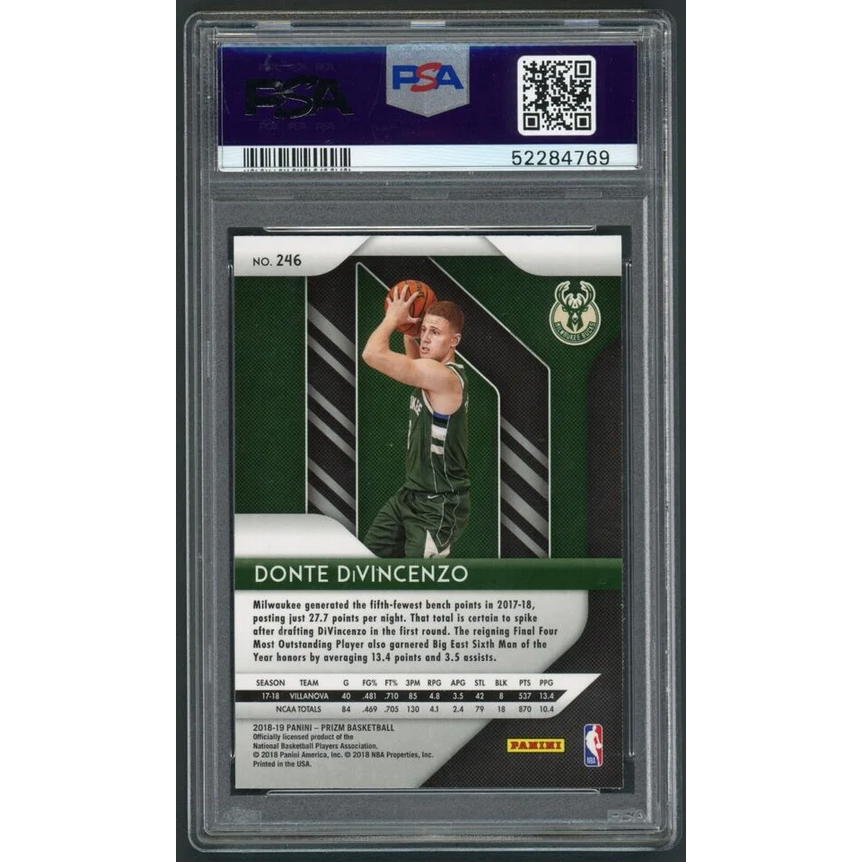A graded PSA 10 Donte DiVincenzo 2018 Panini Prizm rookie basketball card