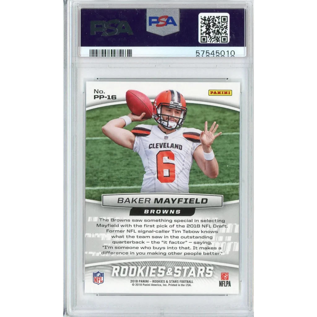 Graded 2018 Panini Rookies & Stars Baker Mayfield #PP16 Precision Passers Rookie RC Football Card PSA 10 Gem Mint | PSA 10 Gem Mint Graded Rookie Card | vintageantiquesgifts.com