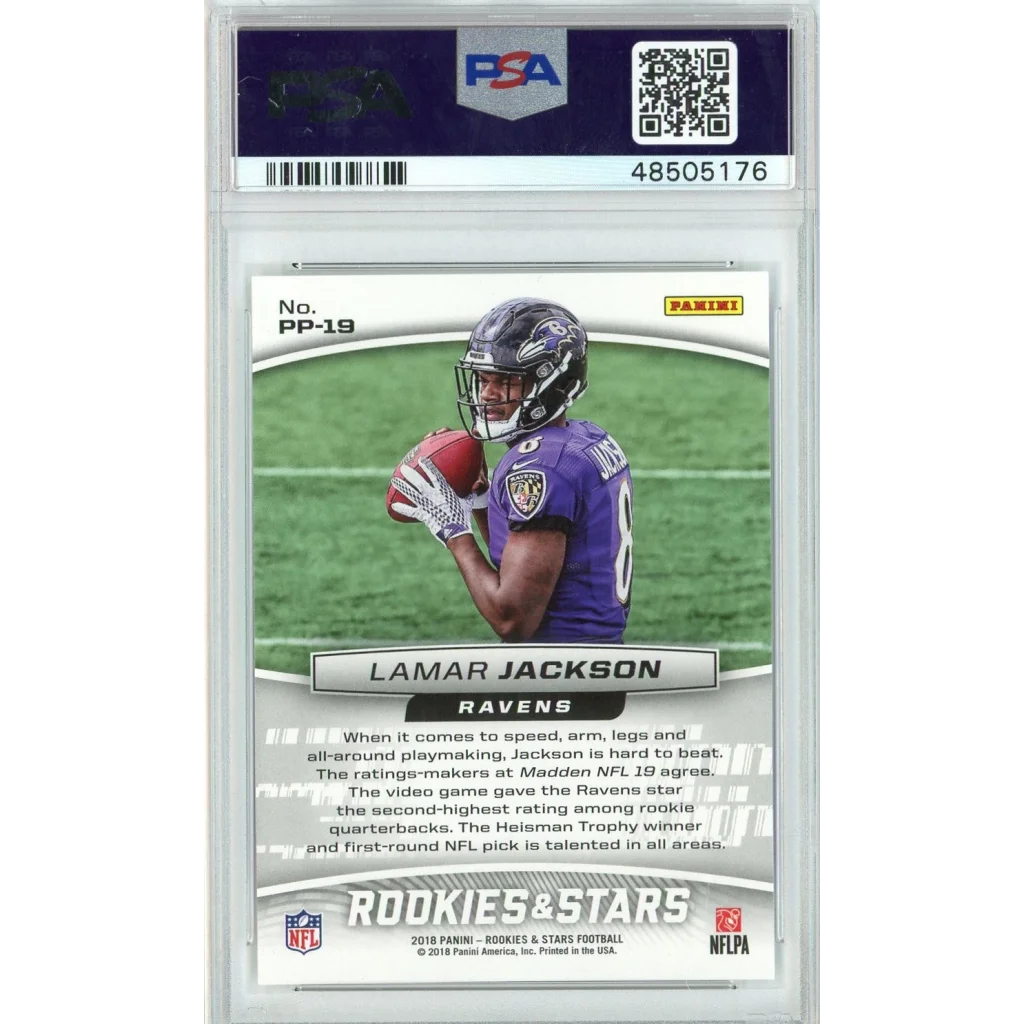 Graded PSA 10 Lamar Jackson 2018 Panini Rookies & Stars rookie card